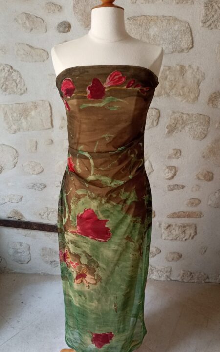 Plein Sud Mesh Watercolor Bustier Maxi Dress