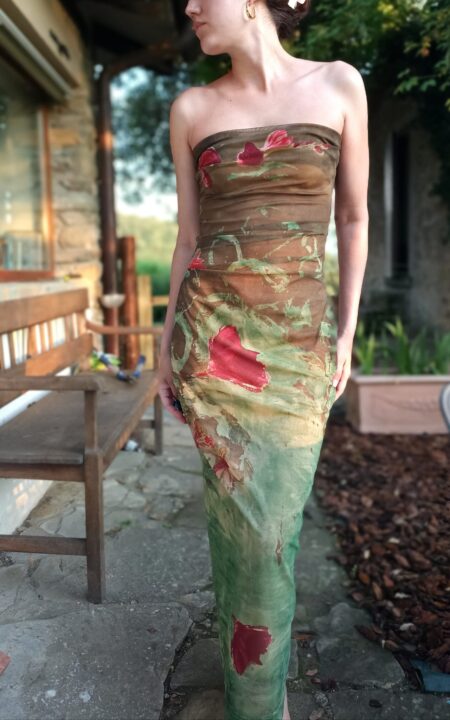 Plein Sud Mesh Watercolor Bustier Maxi Dress