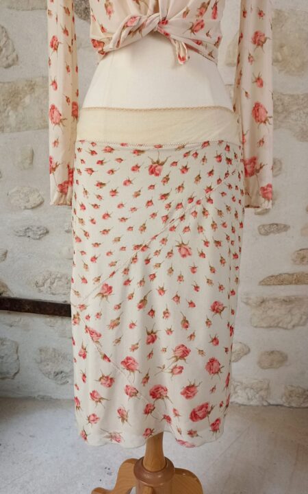 Blumarine Floral Rose Mesh Skirt
