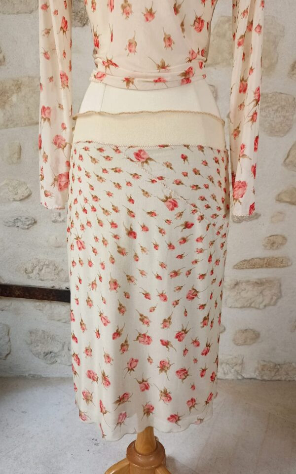 Blumarine Floral Rose Mesh Skirt