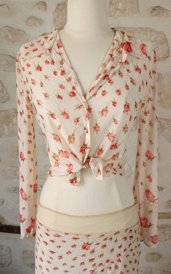 Blumarine Rose Mesh Button Down Shirt