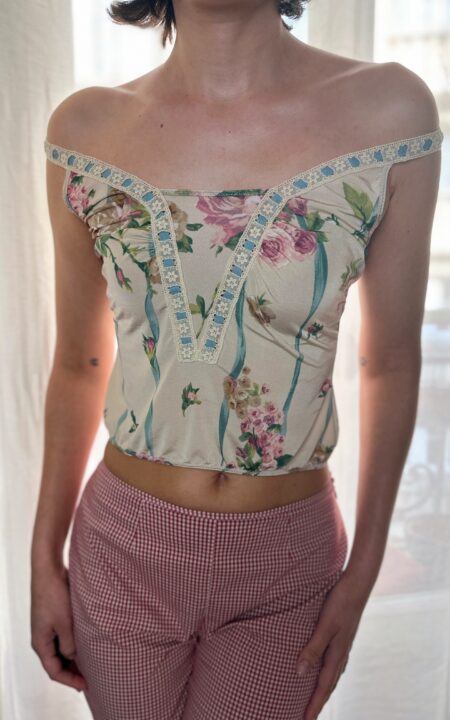 Blumarine Floral Camisole with Crochet Neckline