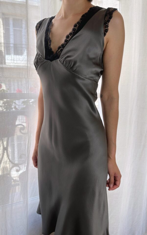 Vintage Maje Silk Slip Dress with Lace