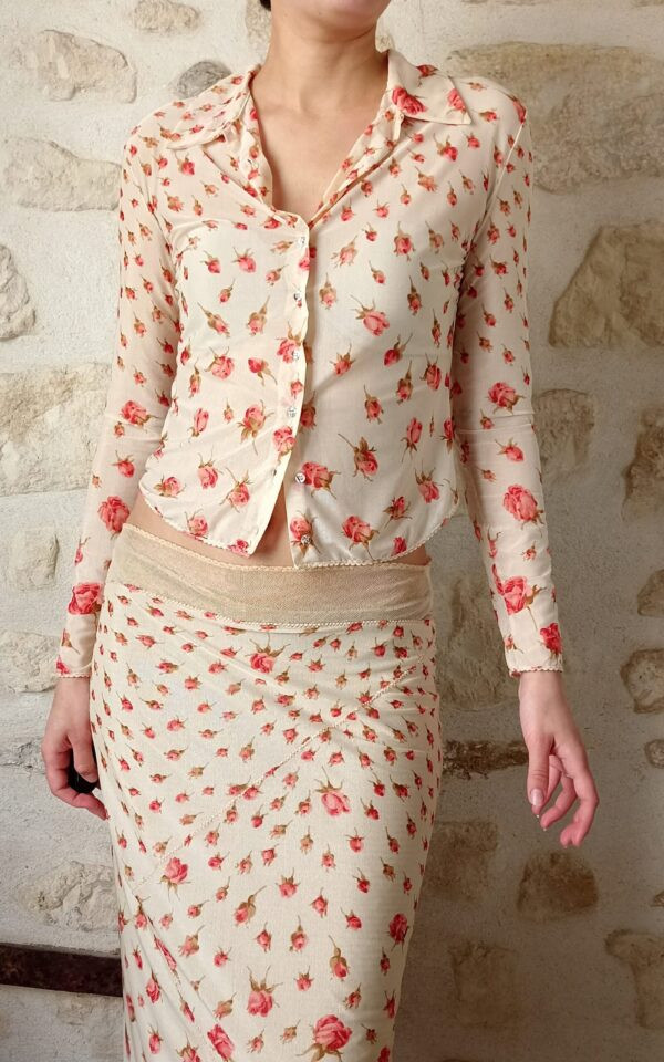 Blumarine Rose Mesh Button Down Shirt