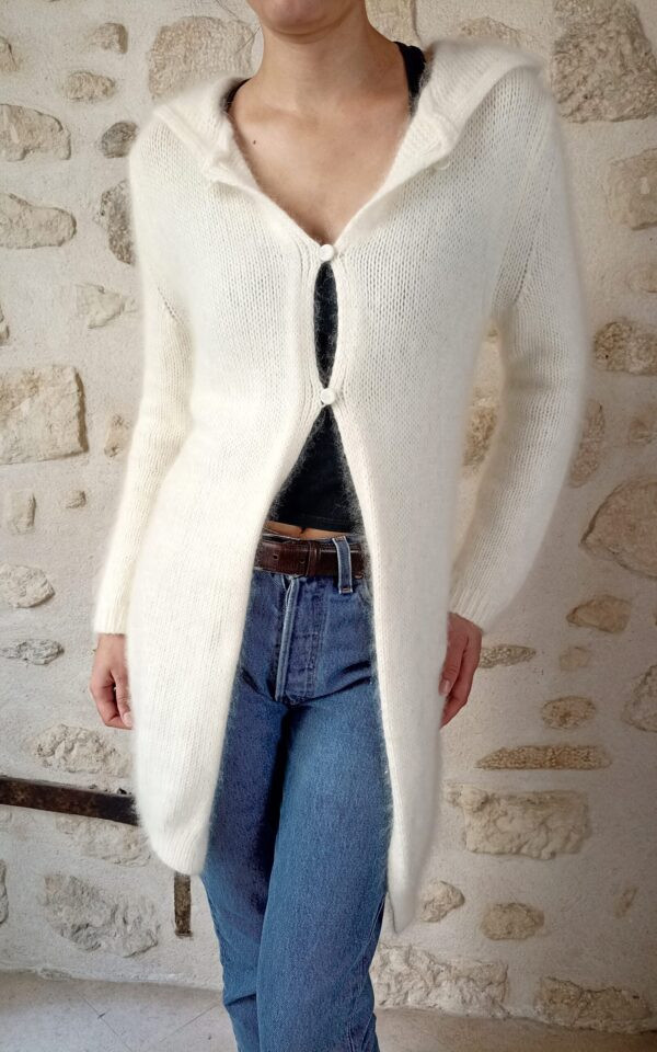 Blumarine Angora Wool Hooded Long Cardigan