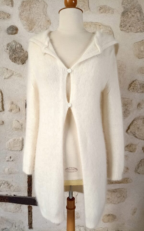 Blumarine Angora Wool Hooded Long Cardigan
