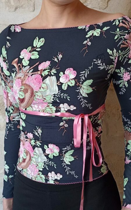Blumarine Floral Stretch Top with Ribbon