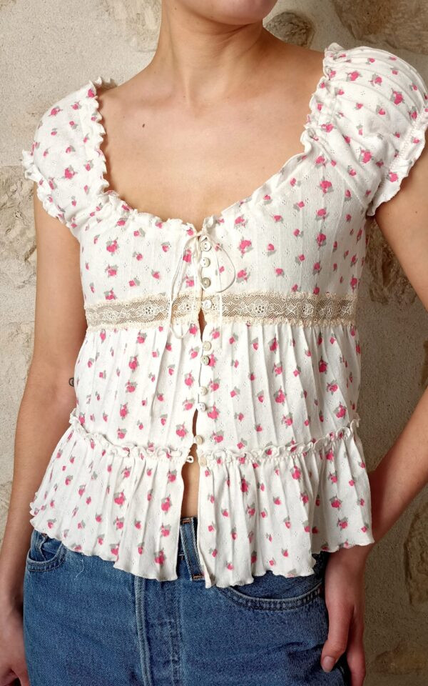 Floral Pointelle Button-Down Blouse