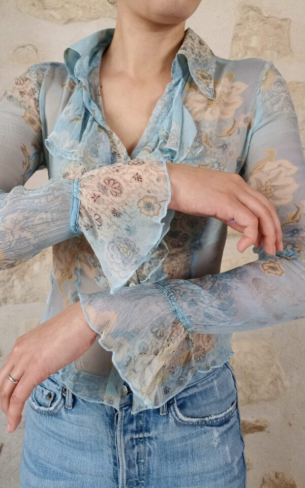 Silk Ruffle Floral Paisley Blouse