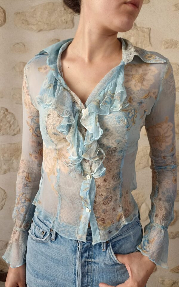 Silk Ruffle Floral Paisley Blouse