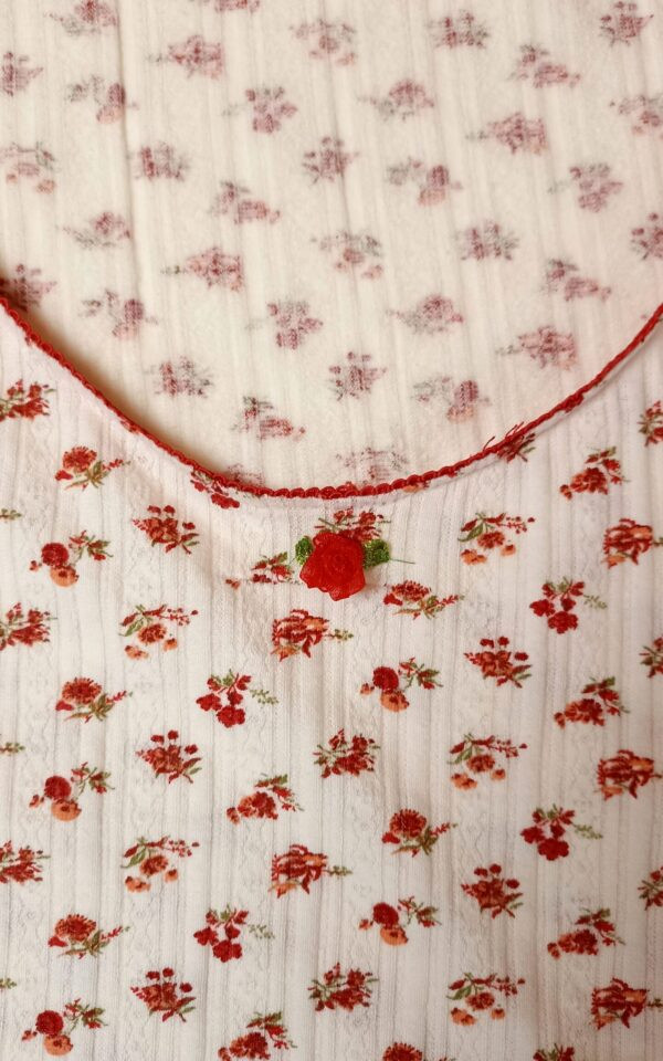 Floral Red Ribbed T-Shirt