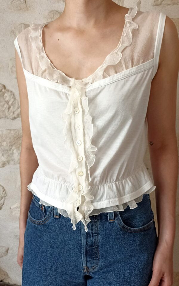 Moschino Silk Sleeveless Frou Frou Blouse