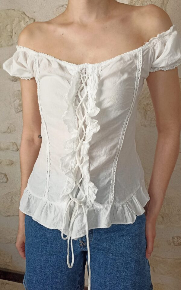 Smocked Lace Up Blouse