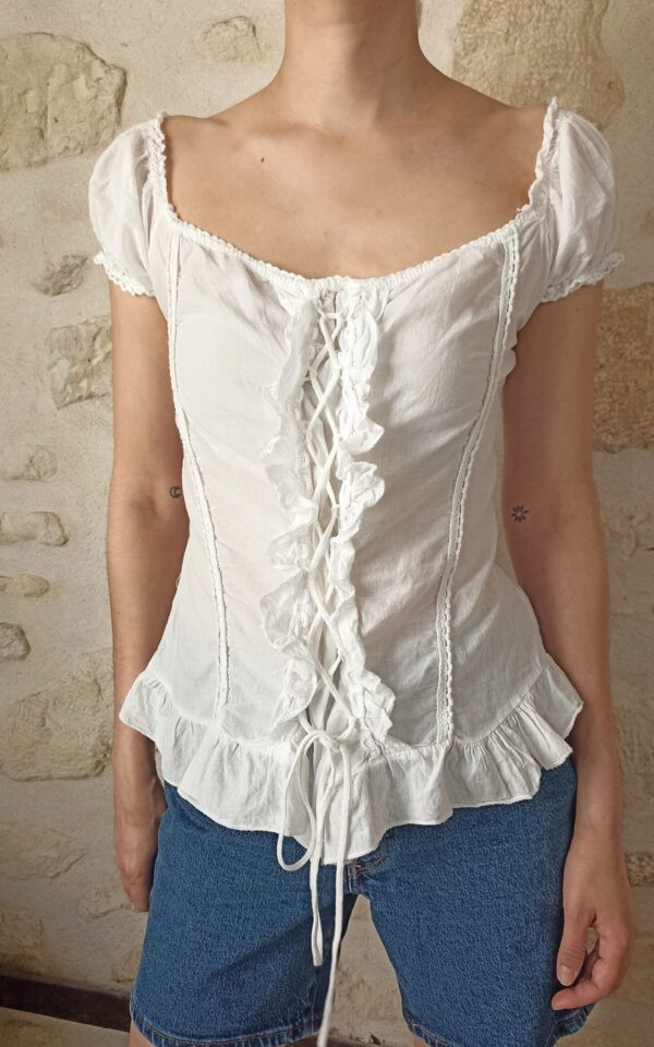 Smocked Lace Up Blouse
