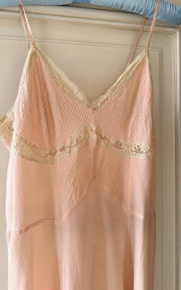 Vintage Silk Slip Dress with Lace