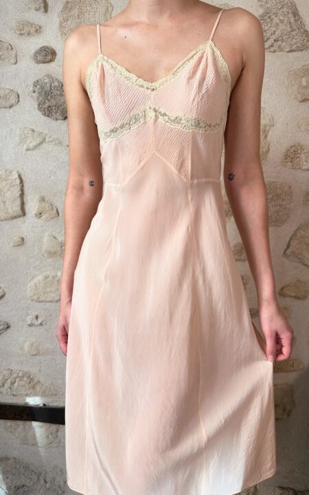 Vintage Silk Slip Dress with Lace