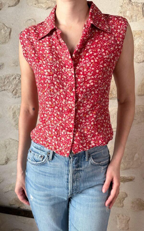 Silk Floral Sleeveless Blouse