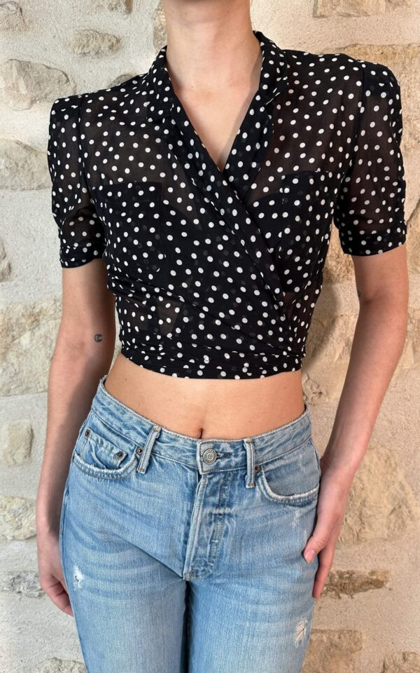 Vintage Polka Dot Wrap Blouse