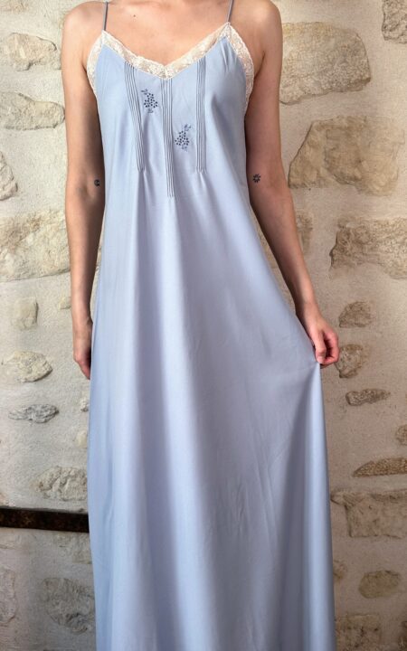 Blue Satin Nightgown Slip Dress