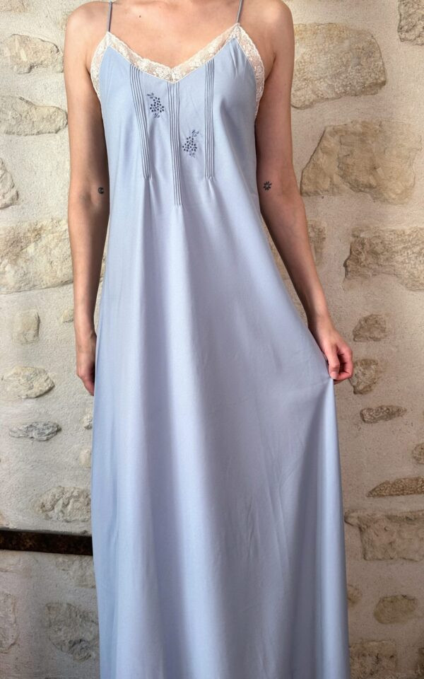 Blue Satin Nightgown Slip Dress