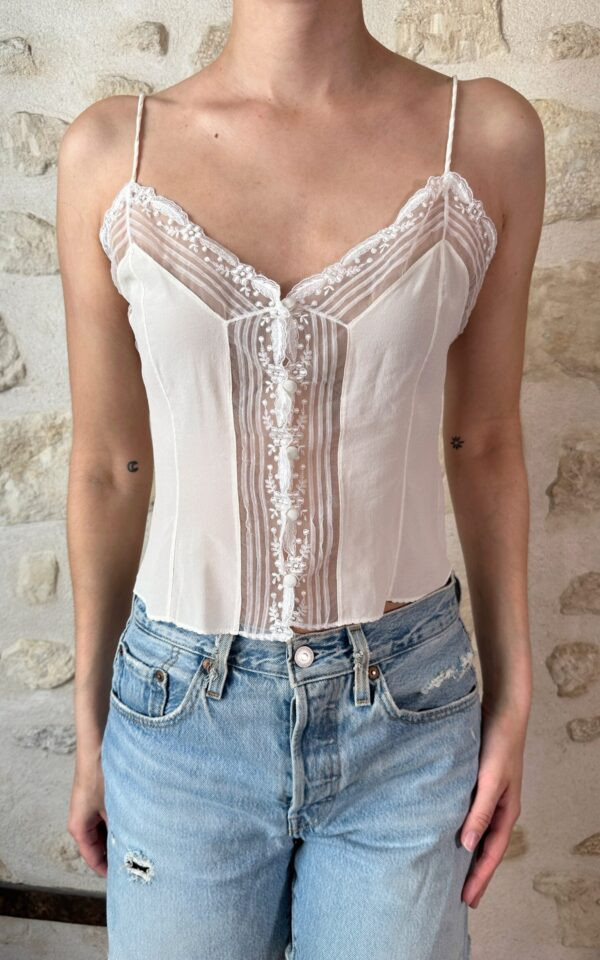 Silk Lace Button-Down Camisole