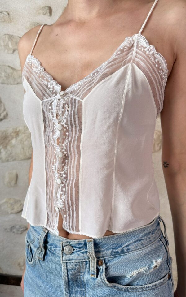 Silk Lace Button-Down Camisole