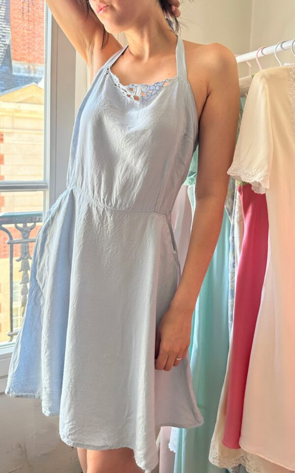 Baby Blue Linen Halter Dress