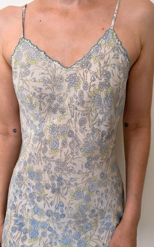 Vintage Silk Blue Floral Slip Dress