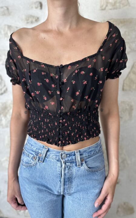 Vintage Silk Milkmaid Roses Top