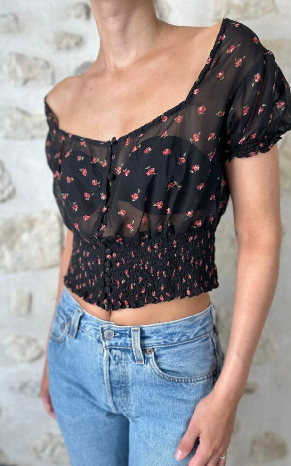 Vintage Silk Milkmaid Roses Top