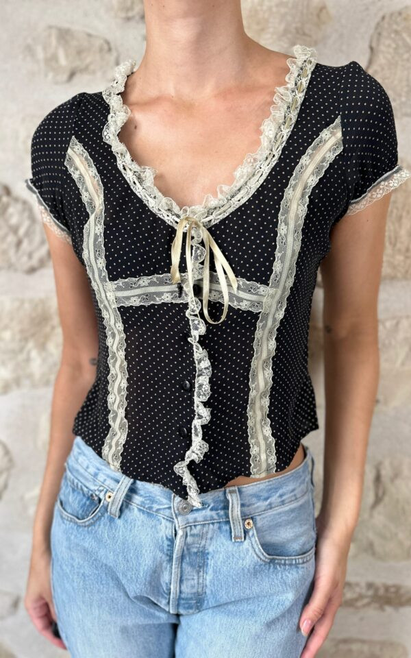 Silk Polka Dot Lace Top
