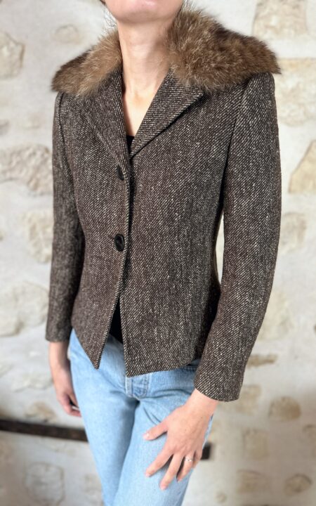 Dolce & Gabbana Fur Collar Tweed Jacket