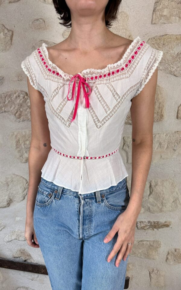 Corset Cover with Pink Ribbon