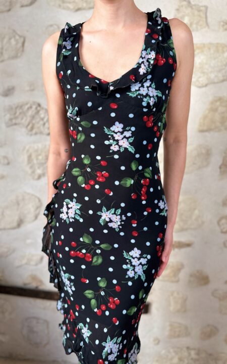 Vintage Maje Black Cherry Print Dress