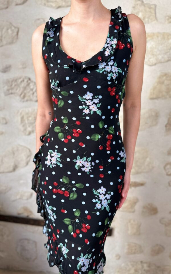 Vintage Maje Black Cherry Print Dress