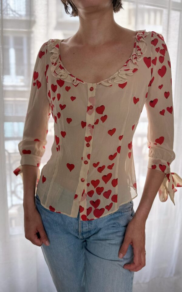 Vintage Moschino S/S 2004 Heart Silk Blouse