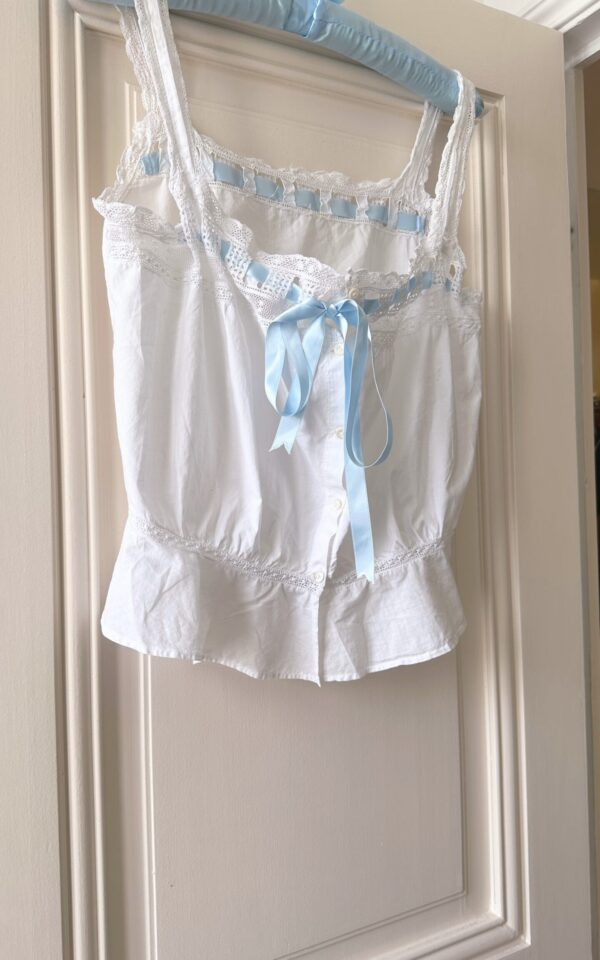 Vintage Corset Cover With Blue Ribbon